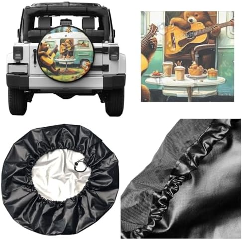 Forest Bear Playing Music Universal Spare Tire Cover, 14 Inch, Cute Waterproof - Image 5