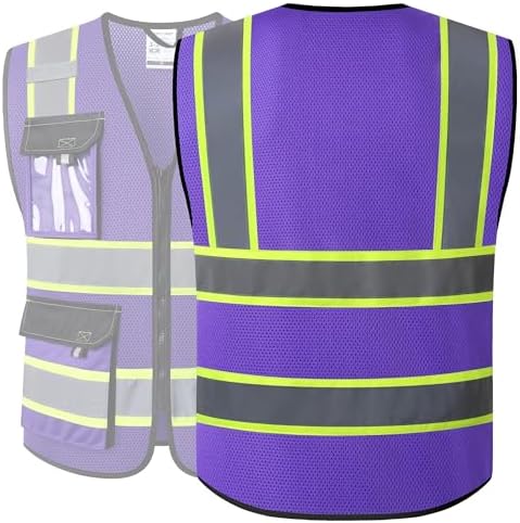 JKSafety Safety Vest for Men Women Hi Vis Reflective Vest JK220 PurpleB 2XL - Image 5