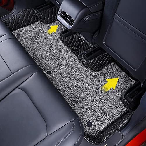 Compatible with Tesla Model Y Floor Mats Luxury Leather + Topper Carpet - Image 2