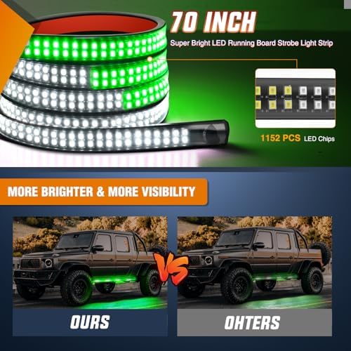 Nilight 2PCS 70 Inch Running Board LED Lights Strip Green White - Image 3