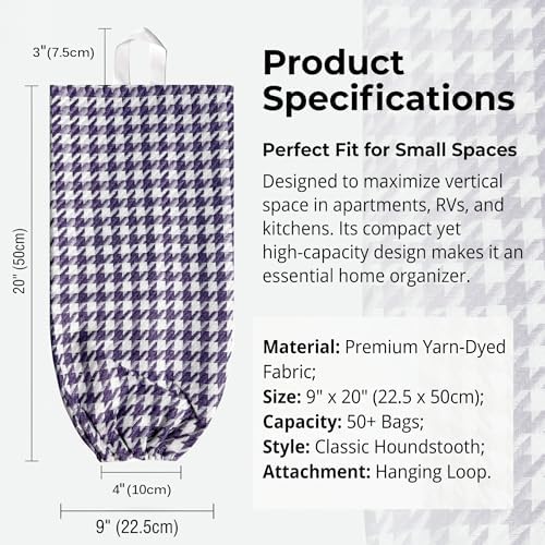 Plastic Bag Holder, Wall Mount Grocery Bag Dispenser, Yarn-dyed Houndstooth - Image 3