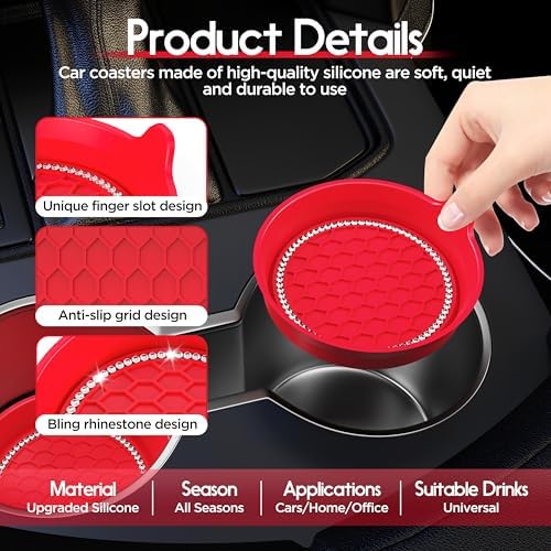 Amooca 2-Pack Car Cup Holder Coaster Bling Crystal Rhinestone Car Interior - Image 6