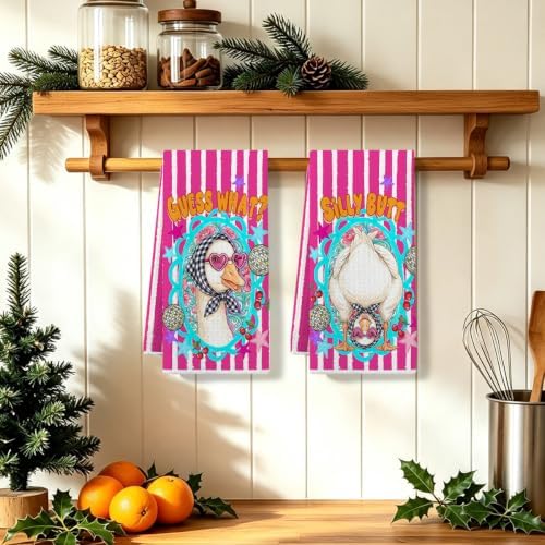 2 Pcs Funny Goose Kitchen Towels, Soft Absorbent Waffle Hand Tea Towel - Image 5