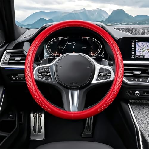 AUCELI 14.5-15 Inch Steering Wheel Cover Non-Slip Leather - Image 2