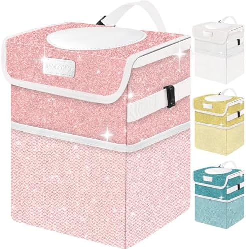 Cute Mini Car Trash Bag with Lid, Glitter Garbage Can Bin Hanging by BAOGCOYO