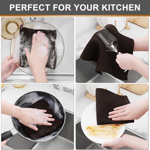 Kitinjoy 100% Cotton Waffle 6-Pack Kitchen Towels, Dark Brown - Image 4
