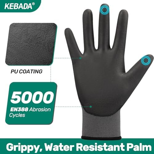Kebada W1 Safety Work Gloves for Men & Women, Touchscreen, PU Coated - Image 2