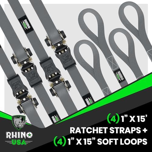 Rhino USA Ratchet Straps Tie Downs - 1in x 15ft - Image 4