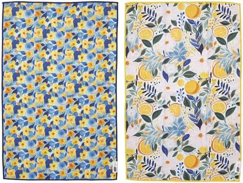 Ritz Waffle Microfiber Kitchen Towel 2pc Set – Ditzy and Flowers – Citrus & by RITZ