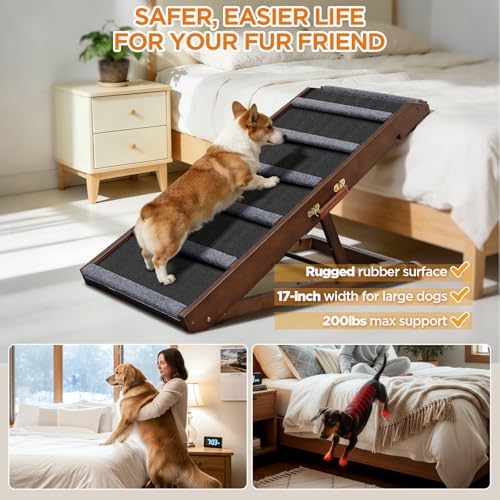 Dog Ramp for Bed, Extra Wide 17", Non-Slip Rubber Surface, Adjustable Folding - Image 7