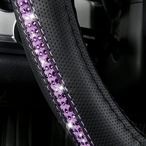 CAR PASS Bling Diamond Black Leather Steering Wheel Cover, Studded Crystal - Image 6