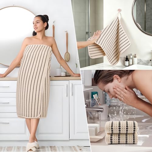 POLYTE 430 GSM Poly Blend Microfiber Quick Dry Waffle Bath Towel Set of 6 - Image 5