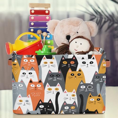 AUUXVA Storage Basket Cute Animal Cat Pattern Storage Cube Box Durable Canvas - Image 3