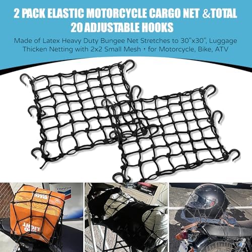 2 Pack 15"X15" Motorcycle Cargo Net Stretches to 30"x30", Total 20 Hooks - Image 6