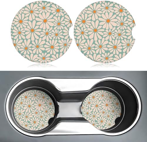 Green Floral Car Coasters for Cup Holders, 2 Pack Car Cup Holder Coasters for - Image 2