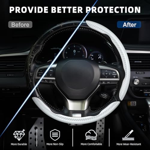 Amiss 3pcs Carbon Fiber Anti-Skid Steering Wheel Cover, Waterproof Design - Image 4