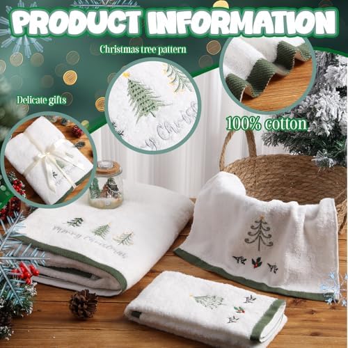 Peryiter 3 Pack Xmas Tree Decorative Bath Towel Set - Image 3
