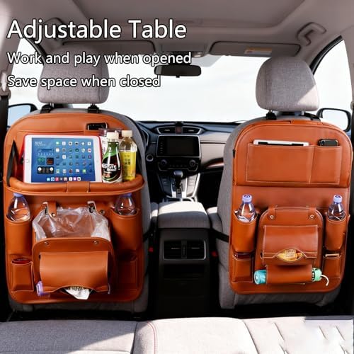 Car Backseat Organizer with Foldable Table Tray, PU Leather Seat Back Organizer - Image 3