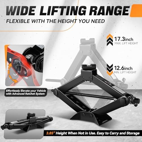 Auto Dynasty Scissor Car Jack, 2 Ton Scissor Jacks, Lifting Range 17.4" to - Image 3
