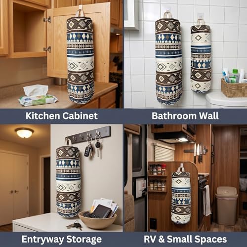 Plastic Bag Holder, Wall Mount Grocery Bag Dispenser, Cotton Aztec Jacquard - Image 5