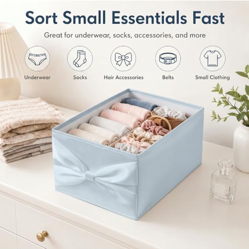 Gerrii 2 Pcs Blue Bow Storage Bins, 18.5" x 11" x 7.87" - Image 2