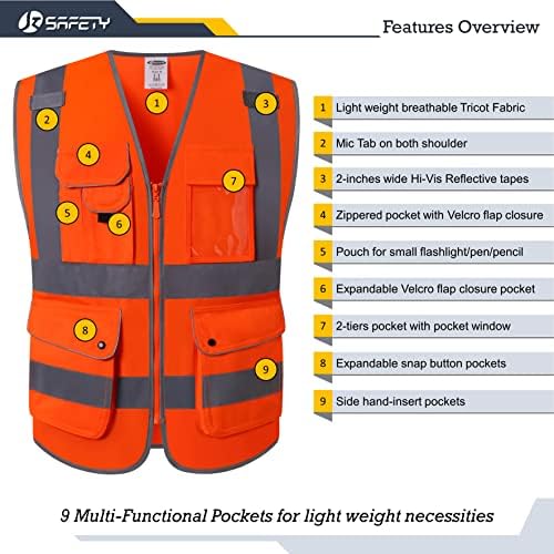 JKSafety Safety Vest for Men Women Reflective Hi Vis JK150 Orange L - Image 3