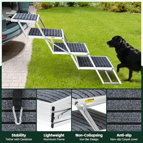 Extra Wide Dog Stairs, Foldable Aluminum Pet Steps - Image 4
