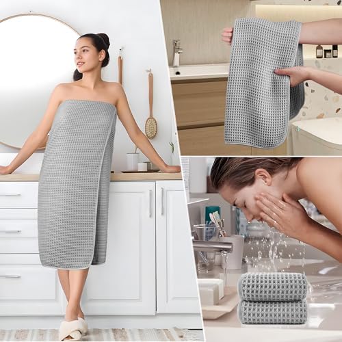 POLYTE 430 GSM Poly Blend Microfiber Quick Dry Waffle Bath Towel Set of 6 - Image 5