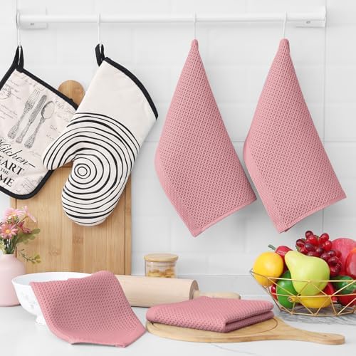 Homaxy 100% Cotton Waffle Weave Kitchen Dish Cloths 8-Pack, Dried Rose - Image 6