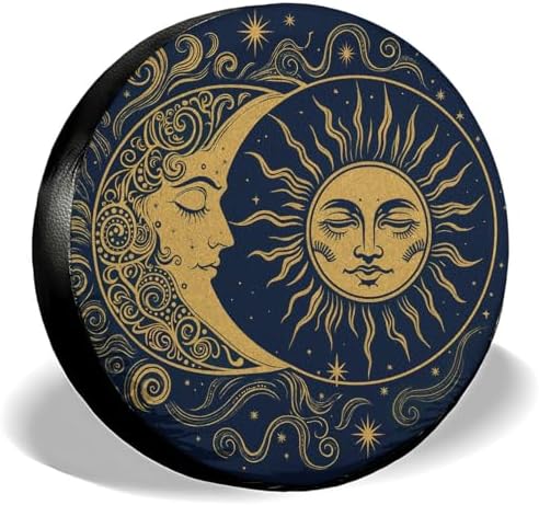 GENANY Celestial Sun Moon Thick PVC Leather Spare Tire Cover Size 17 by GENANY