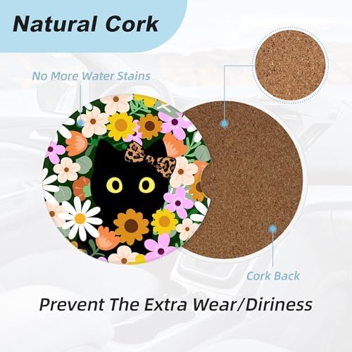 Flower Cute Black Cat Car Coasters - Image 4
