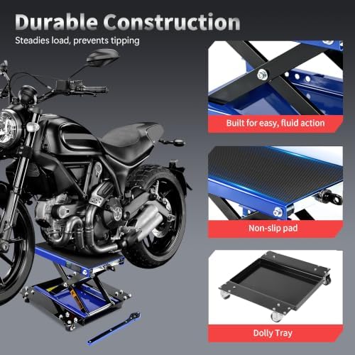 1100 lb Motorcycle Scissor Jack, 4.65"-15.55", Wrench & 3 Brushes - Image 7