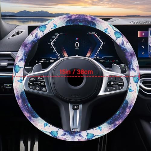 Purple FlowerSteering Wheel Cover Neoprene Material Most Cars Men&Women - Image 3