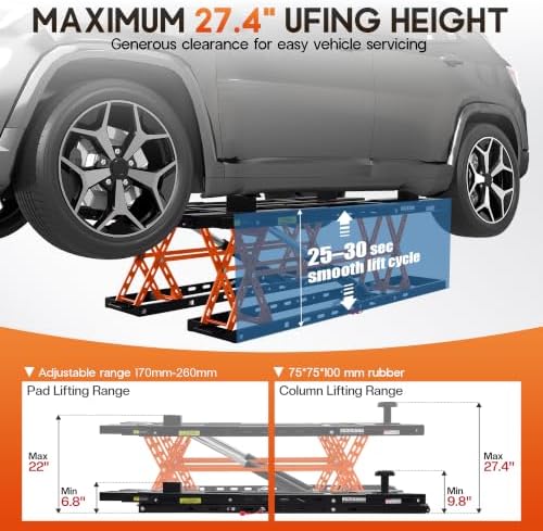 SPECRAFT 8000LBS Orange Portable Hydraulic Car Lift, Home Garage - Image 5