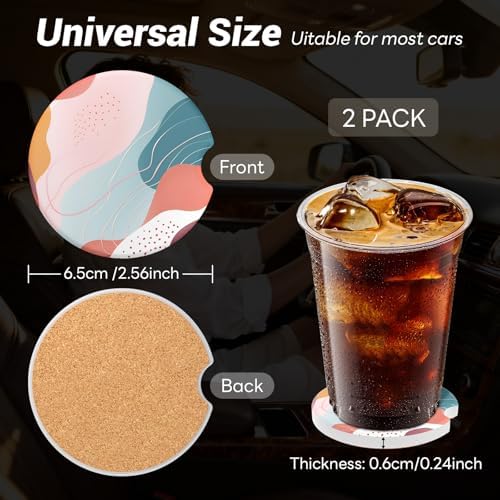 2 Pack Ceramic Car Coasters for Cup Holder, 2.56 in Anti Slip Absorbent Coaster - Image 4