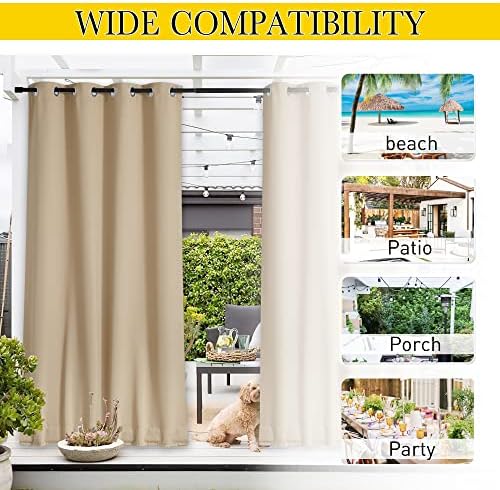 NICETOWN Outdoor Curtains for Patio Waterproof W84xL108 Biscotti Beige - Image 6