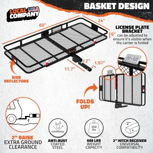 Mockins 60"x24"x6" XL Heavy Duty Trailer Hitch Cargo Carrier w/ 500 Lbs Cap - Image 2