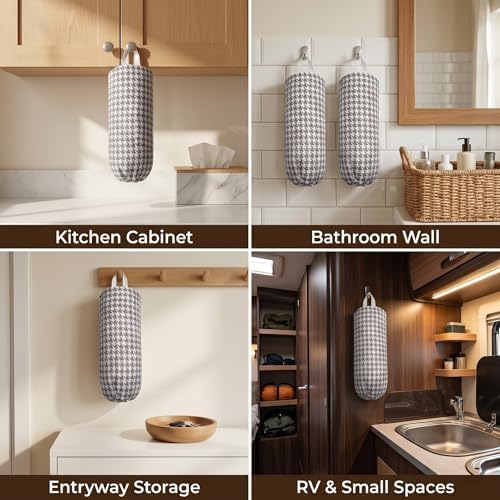 Plastic Bag Holder, Wall Mount Grocery Bag Dispenser, Yarn-dyed Houndstooth - Image 6