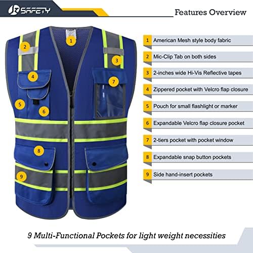 JKSafety Safety Vest for Men Women Reflective Hi Vis JK100 Blue L - Image 3