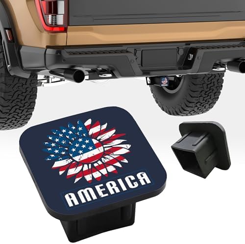 Trailer Hitch Cover, USA American Flag Sunflower Tow Hitch Cover by Unknown