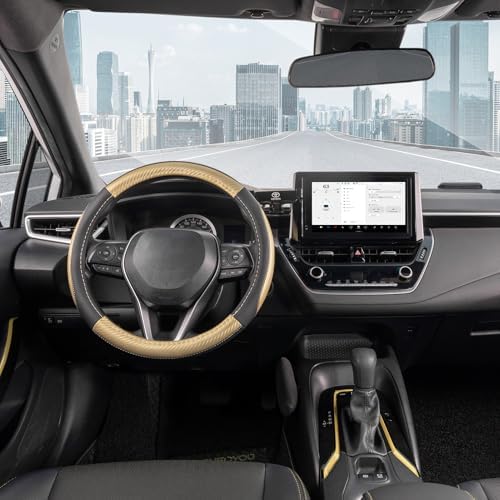 SEG Direct Car Steering Wheel Cover 14.5"-15" Golden Carbon Fiber Pattern - Image 2