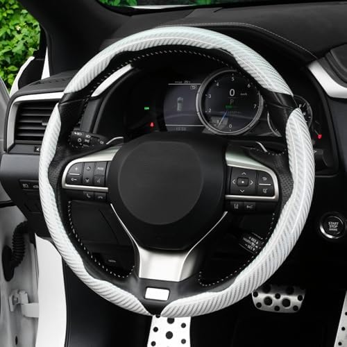 Amiss 3pcs Carbon Fiber Anti-Skid Steering Wheel Cover, Waterproof Design - Image 7