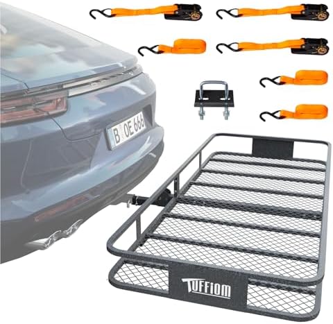 TUFFIOM 70"x30"x6" Folding Hitch Mount Cargo Carrier Basket, 500lbs Steel Car by TUFFIOM