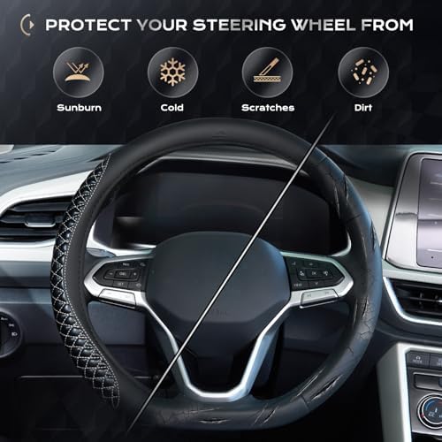Coverado Car Steering Wheel Cover, Nappa Leather Black & Grayline Steering - Image 6