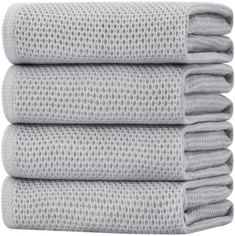 Homaxy 100% Cotton Oversized Waffle Weave Kitchen Towels 4-Pack, Light Gray by Homaxy