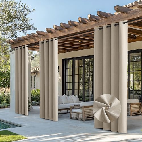 NICETOWN 100% Blackout Patio Outdoor Curtains Waterproof 2 Panels, Linen by NICETOWN
