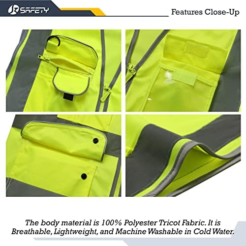 JKSafety 6 Pack Safety Vest for Men Women Reflective JK155 Yellow XL - Image 2