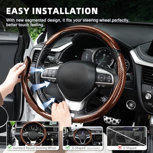 Amiss 3pcs Carbon Fiber Anti-Skid Steering Wheel Cover, Waterproof Design - Image 5