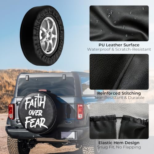 16 Inch Spare Tire Cover, Waterproof PU Leather, Faith Over Fear - Image 6