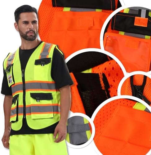 JKSafety Safety Vest for Men Women Hi Vis Reflective Vest JK220 OBlack 2XL - Image 5